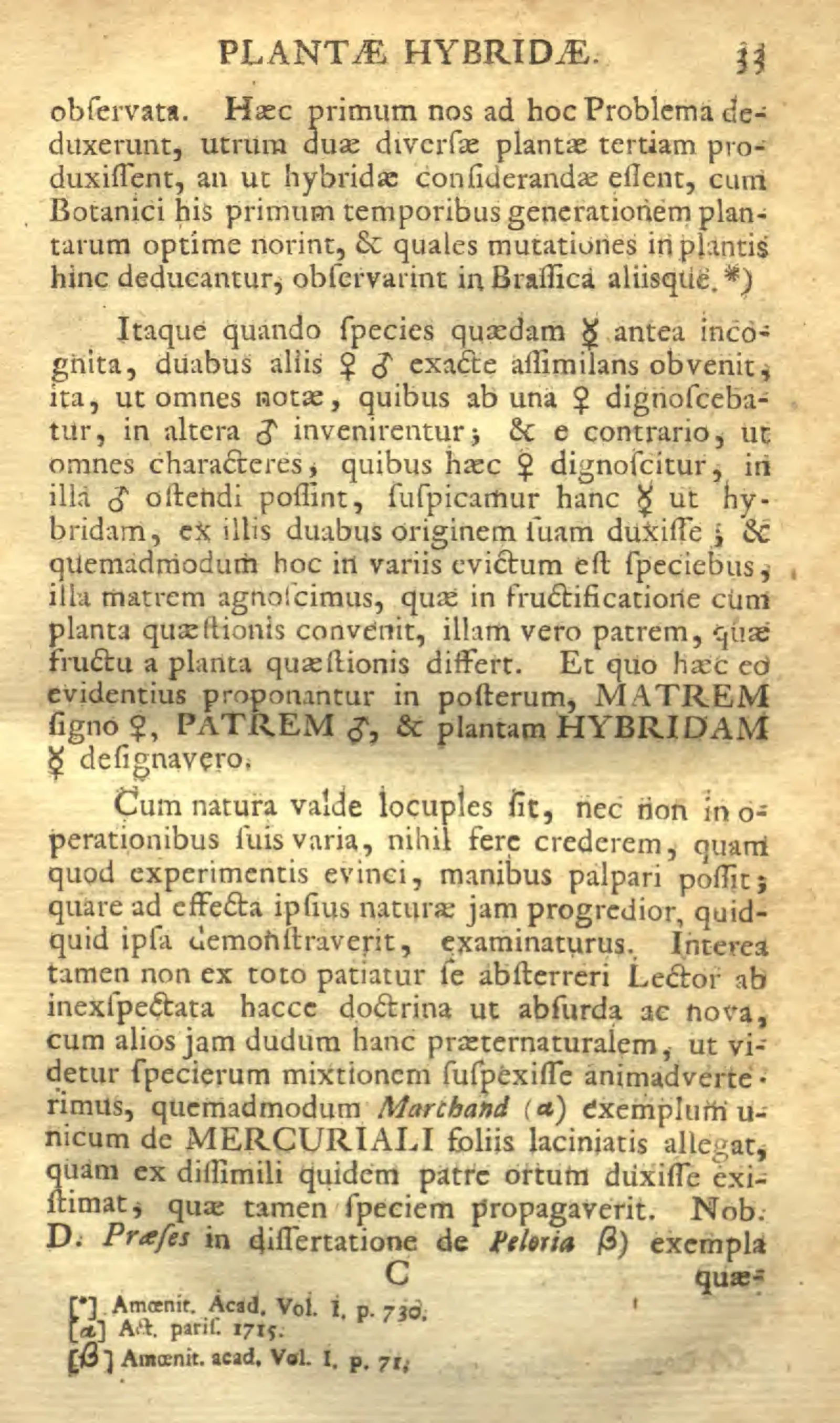 Book page in Latin, 1756, with the line MATREM signo and the female sign, PATREM and the male sign